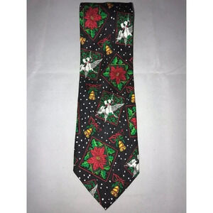 Christmas Song Bird Partridge Dove Holiday Poinsettia 100% Silk Classic Neck Tie